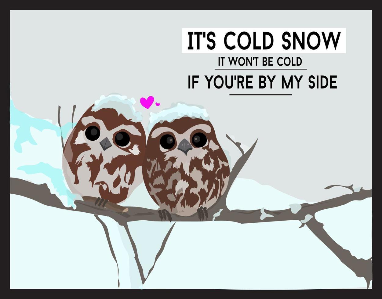 illustrationer och vektorer, en par av ugglor och citat handla om snö och vinter- i december, perfekt för sändning till din partner vektor