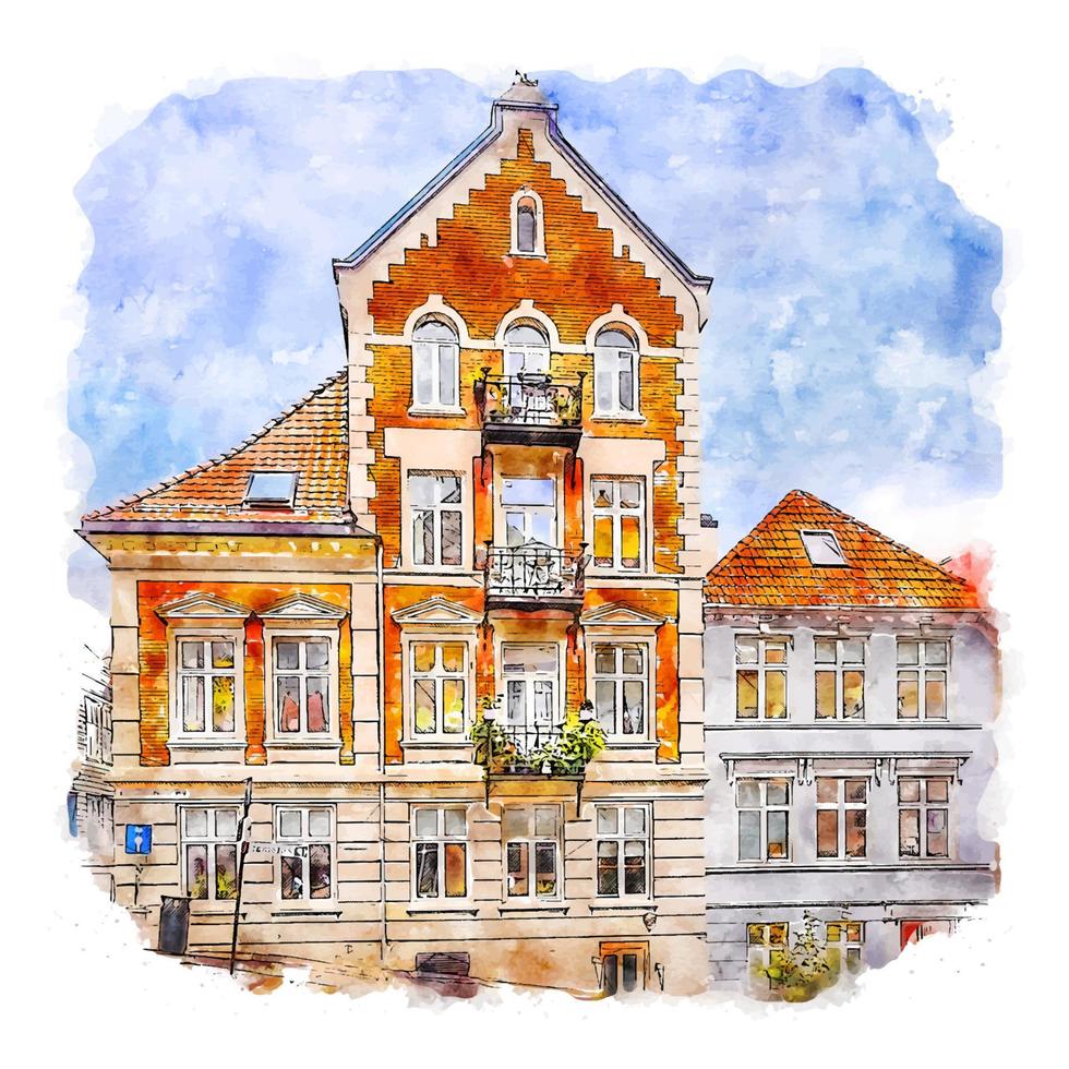 bergen deutschland aquarellskizze handgezeichnete illustration vektor