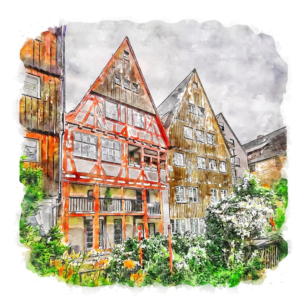 ulm deutschland aquarellskizze handgezeichnete illustration vektor