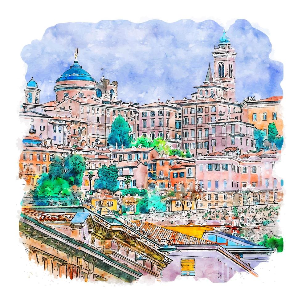 bergamo Italien vattenfärg skiss hand dragen illustration vektor