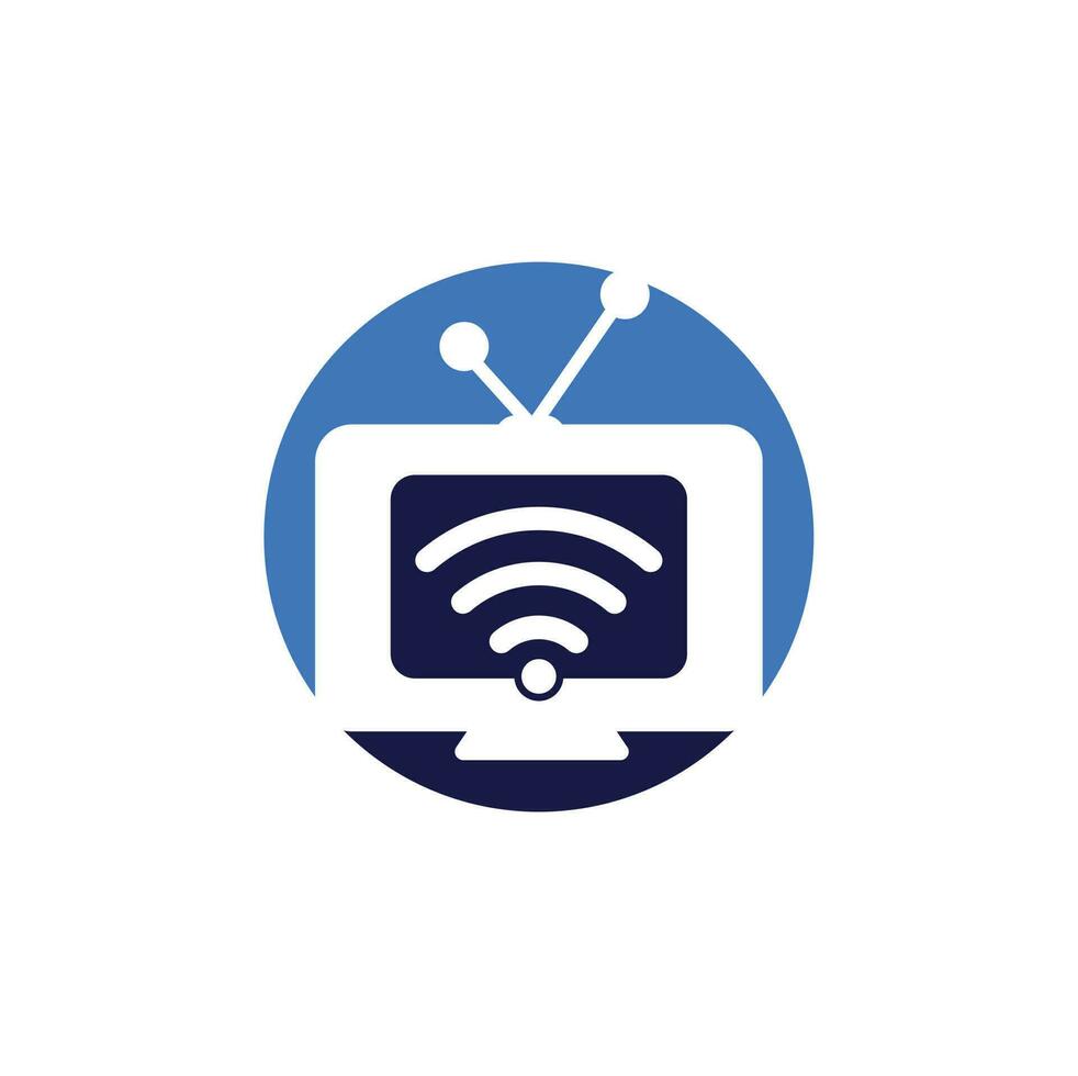 TV- und WLAN-Logo-Kombination. Fernseh- und Signalsymbol oder -symbol. einzigartiges Medien- und Radiologo vektor
