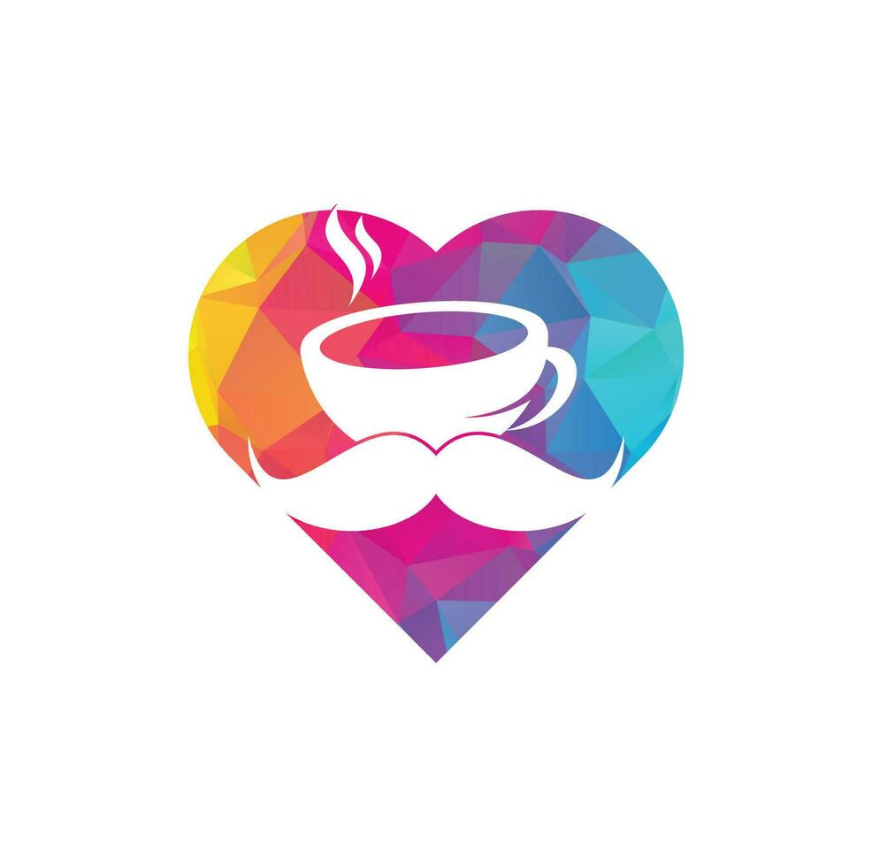 Schnurrbart-Kaffee-Herzform-Logo-Design-Vorlage. Inspiration für kreative Café-Logos vektor