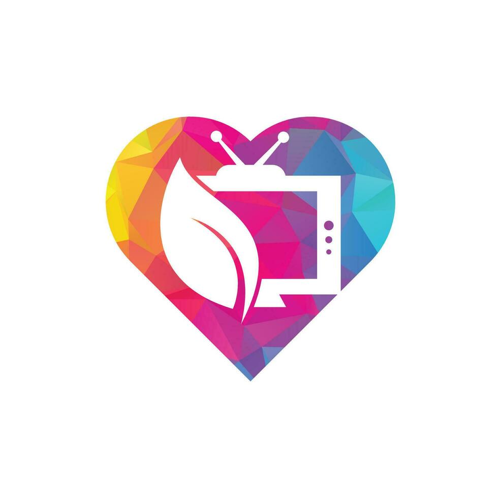 natur TV hjärta form begrepp vektor logotyp mall. jordbruks utsända TV logotyp