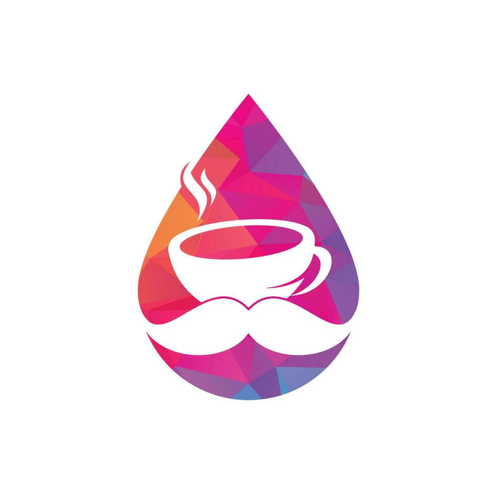 Schnurrbart-Kaffeetropfen-Form-Logo-Design-Vorlage. Inspiration für kreative Café-Logos vektor