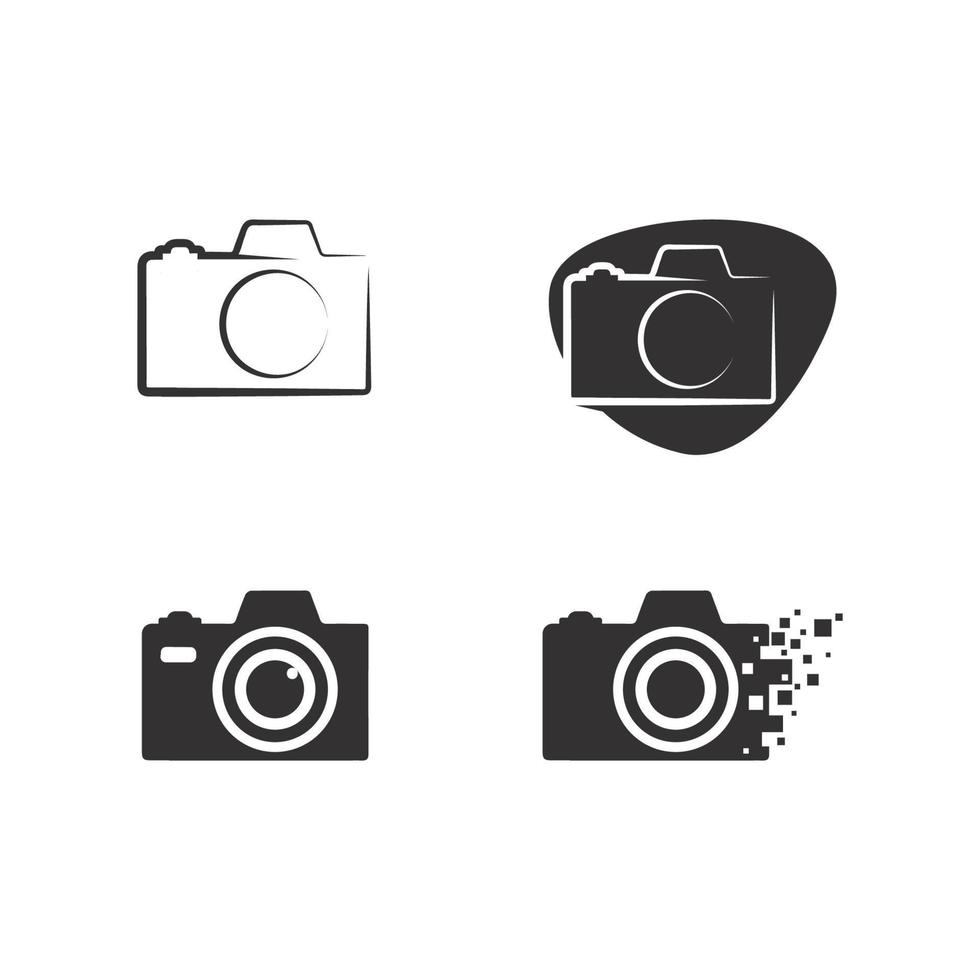 Fotografie Kamera Logo Symbol Vektor Designvorlage isoliert auf schwarzem Hintergrund