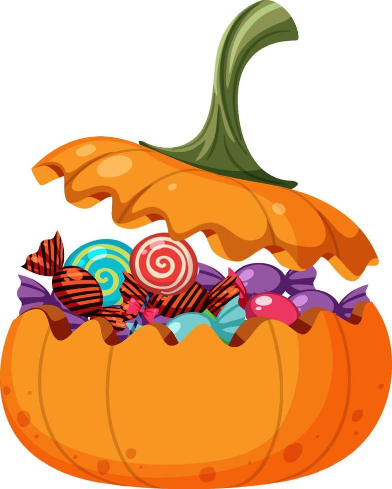 ein Halloween-Kürbiskorb mit Süßigkeiten vektor
