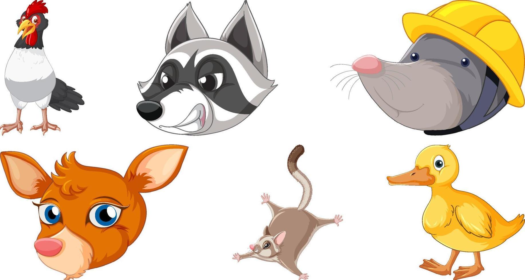 uppsättning av olika djur tecknad serie tecken vektor