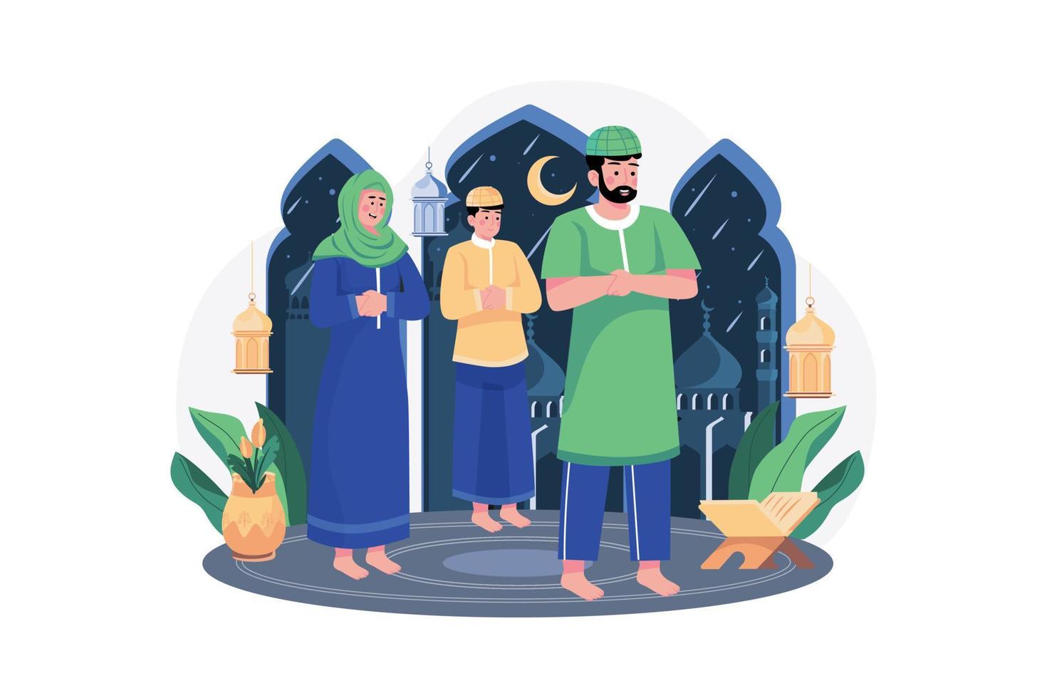 muslimische leute beten zusammen illustrationskonzept auf weißem hintergrund vektor