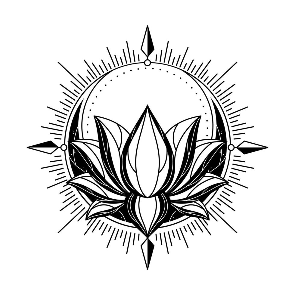 svartvit blommig lotus logotyp design för tatuering företags- eller företag vektor