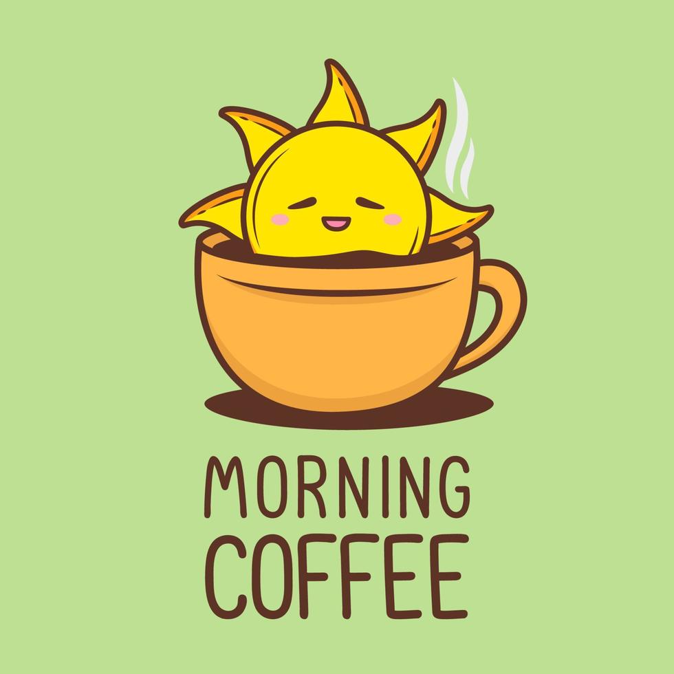 morgenkaffeedesign mit niedlicher sonne vektor