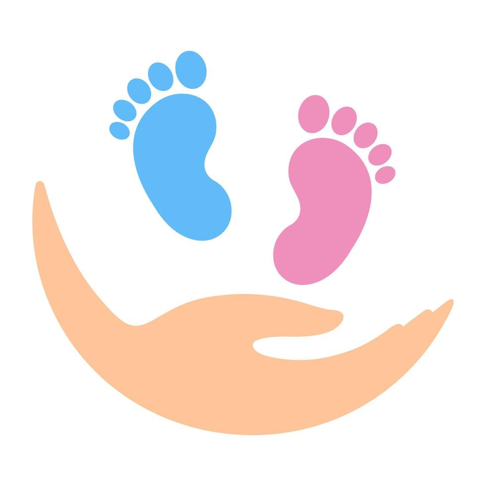 Fußabdrücke von neugeborenen Jungen und Mädchen in der Hand vektor