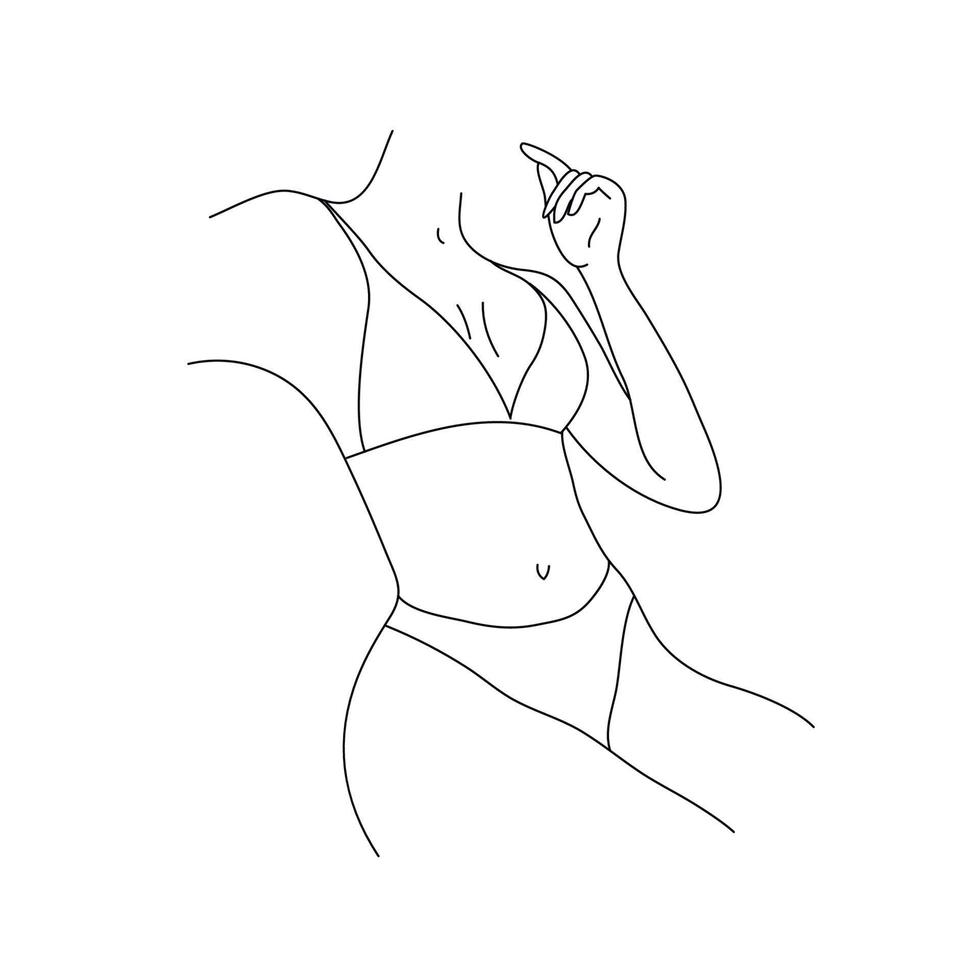 vektor skön kvinnor kropp illustration. minimalistisk linjär kvinna figur. abstrakt underkläder, bikini sensuell linje konst. kropp positiv