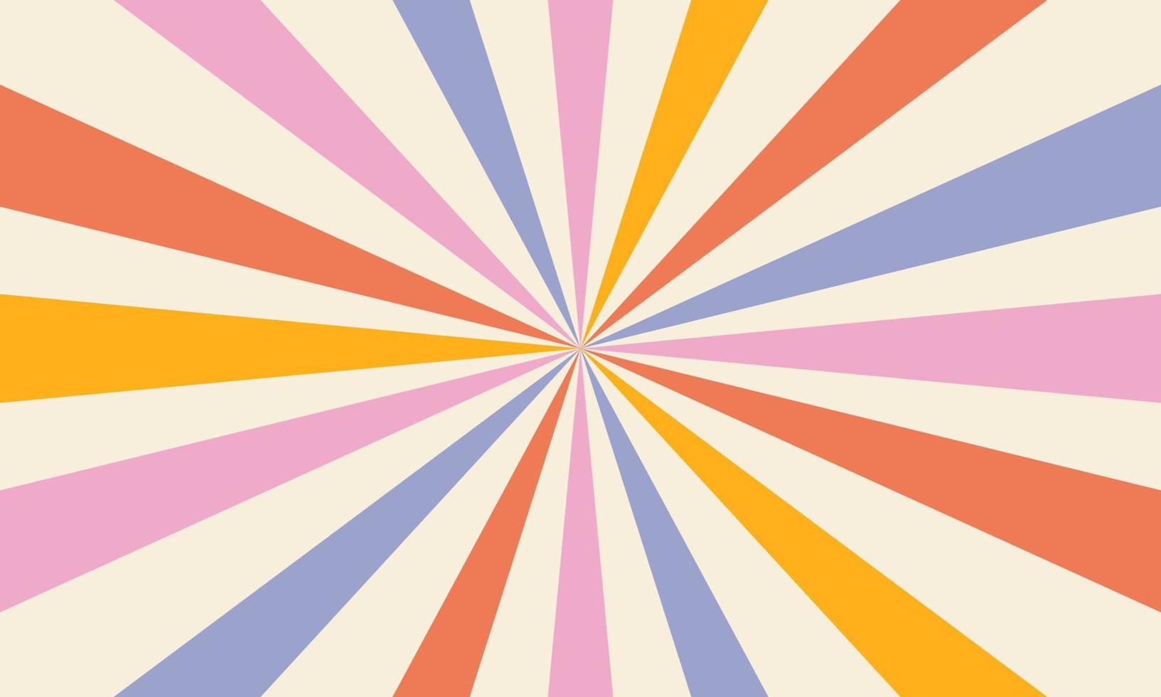 abstrakter hintergrund von regenbogenstreifen im stil der 60er 70er jahre. die Strahlen der Sonne. vintage grooviger retro-hintergrund. Hippie-Ästhetik. vektor