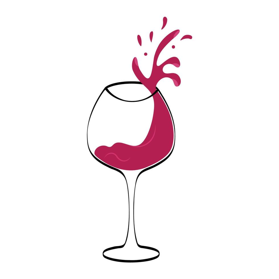 Vektorillustration eines Glases mit Rotwein für Designs, Plakate, Broschüren, Logos auf weißem Hintergrund. vektor