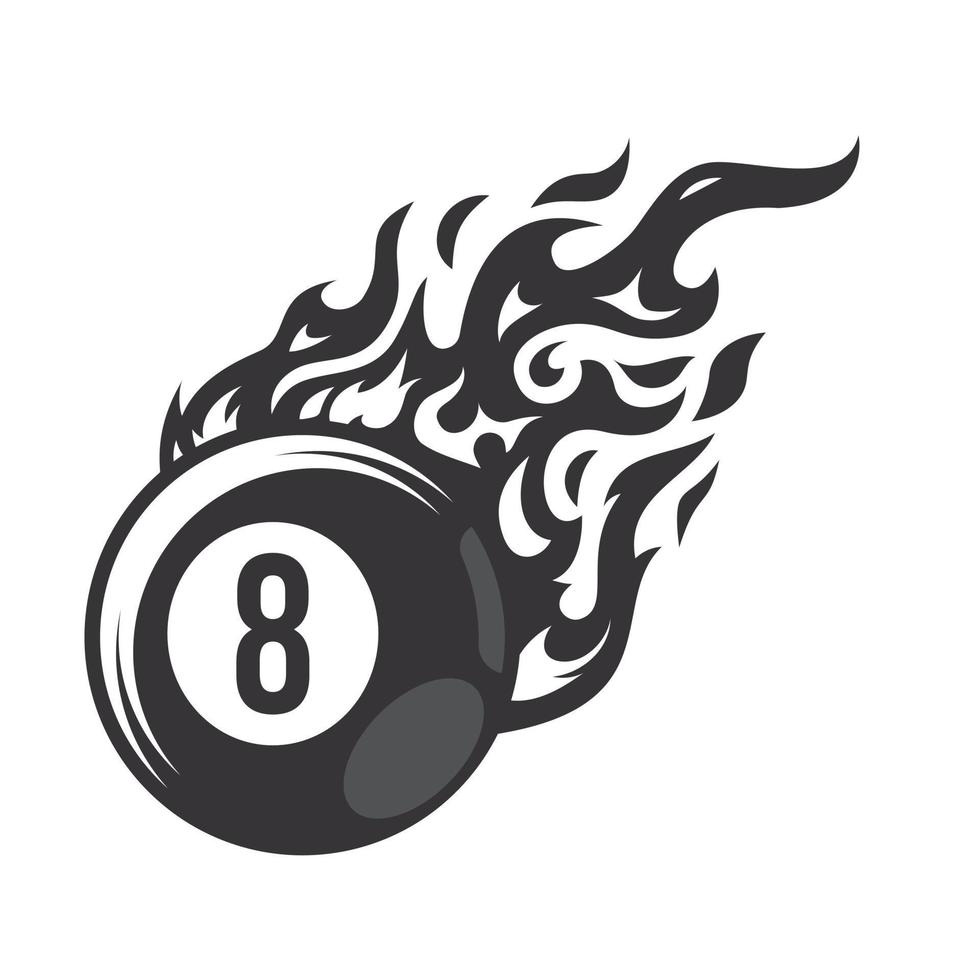 Heiße Billardkugel Nummer acht Feuer-Logo-Silhouette. Logos oder Symbole für das Grafikdesign von Poolballclubs. Vektor-Illustration. vektor