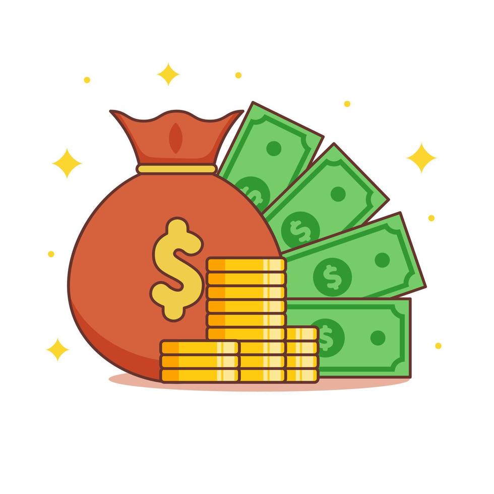 sack geld vektor symbol illustration. geldbeutel, bargeld- und münzenfinanzierungskonzept