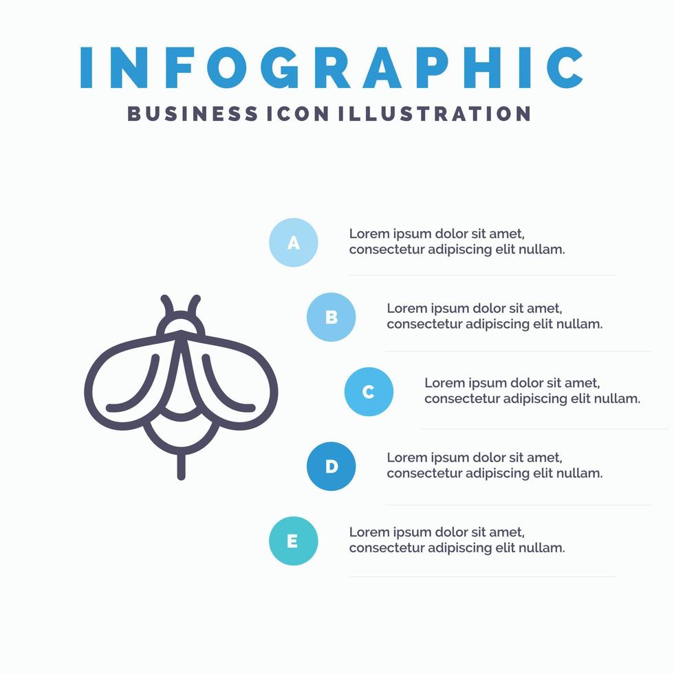 Biene fliegen Honig Bug Liniensymbol mit 5 Schritten Präsentation Infografiken Hintergrund vektor