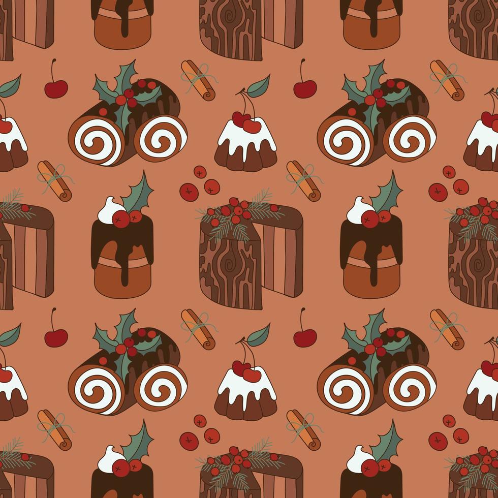 söt jul choklad desserter. sömlös mönster vektor illustration av ljuv Semester fest.
