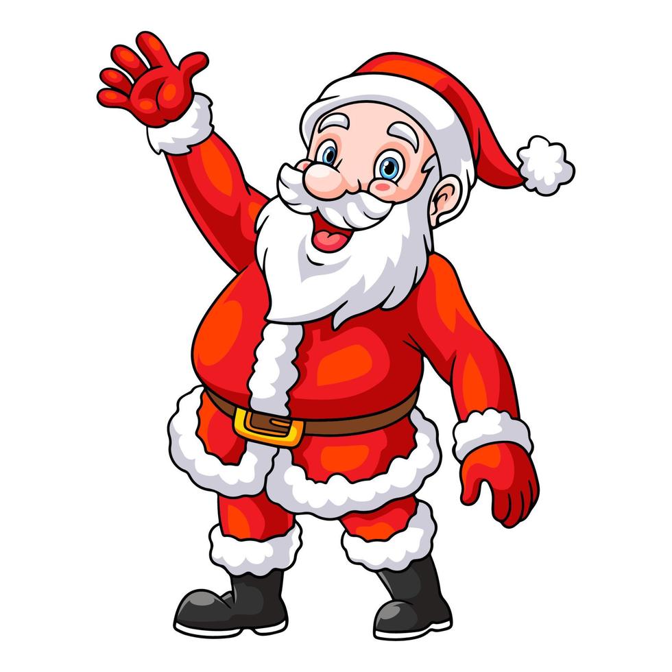Cartoon-Weihnachtsmann winkt isoliert auf weißem Hintergrund vektor