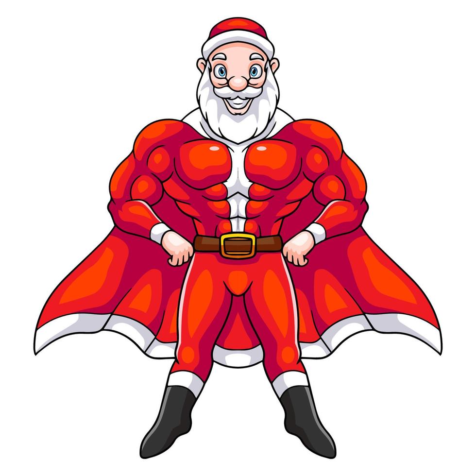 Cartoon Superheld Weihnachtsmann isoliert auf weißem Hintergrund vektor
