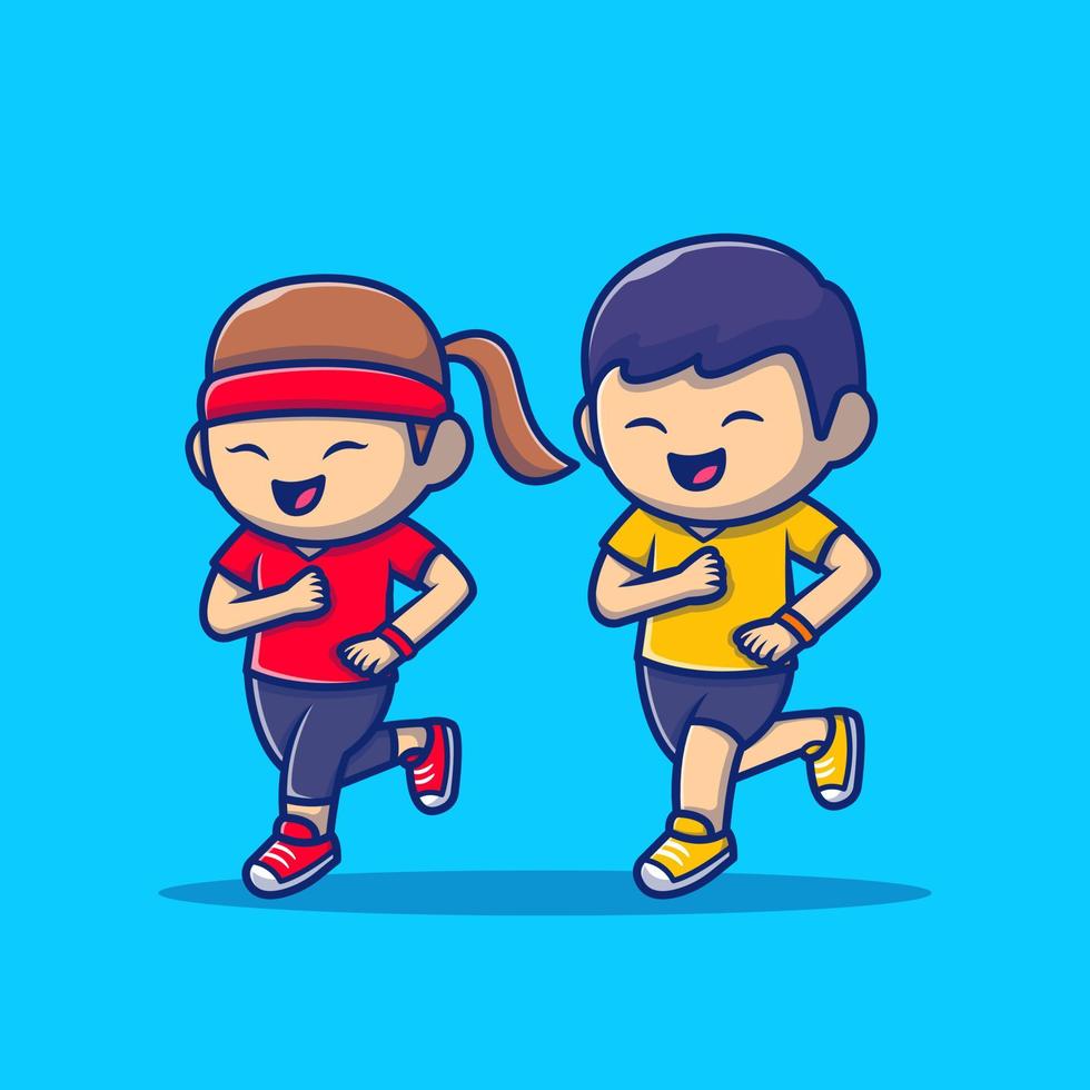 nette leute, die karikaturvektor-symbolillustration joggen. leute sport symbol konzept isoliert premium vektor. flacher Cartoon-Stil vektor