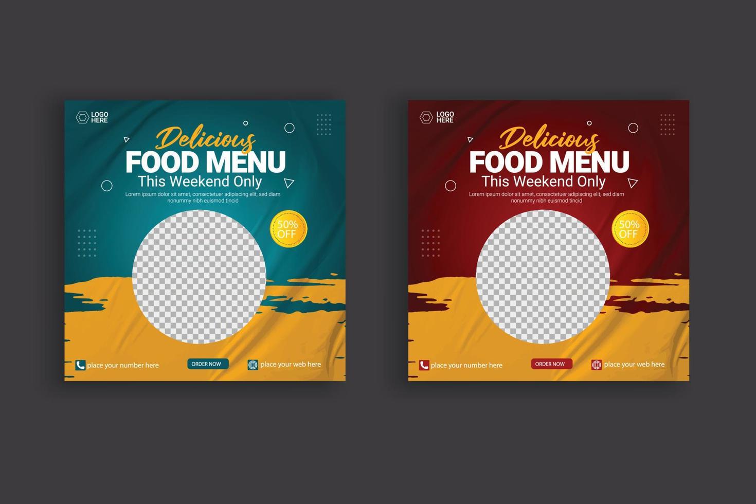 mat social media posta mall för mat befordran enkel baner design vektor