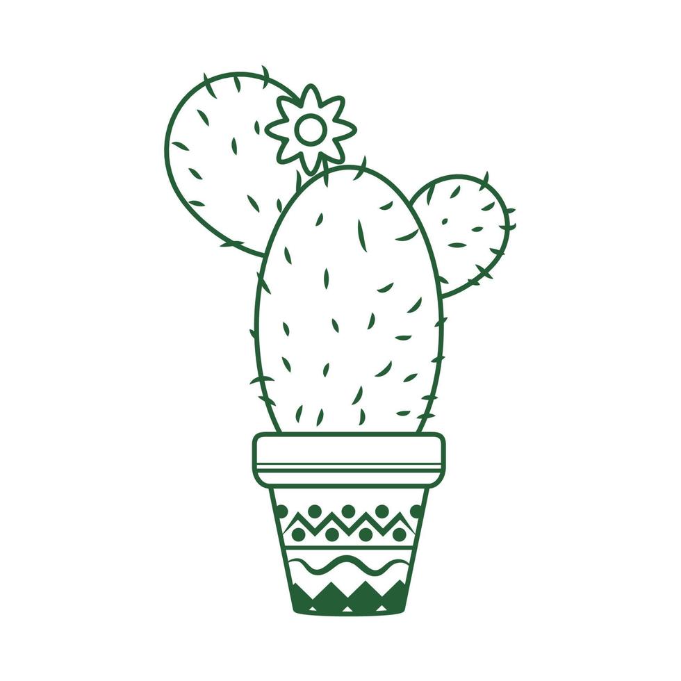kaktus mit blume im topf cinco de mayo mexikanische feierlinie stilikone vektor