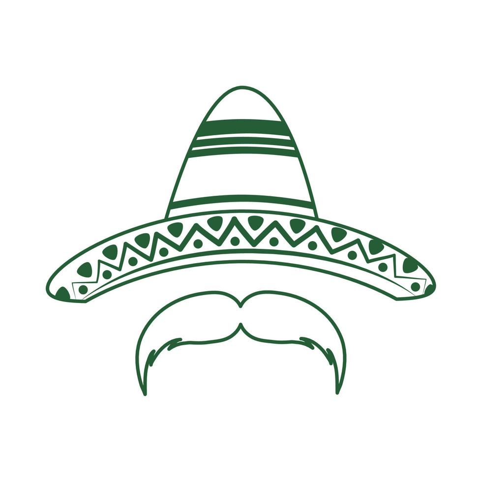 hatt och mustasch cinco de mayo mexikansk firande linje stil ikon vektor