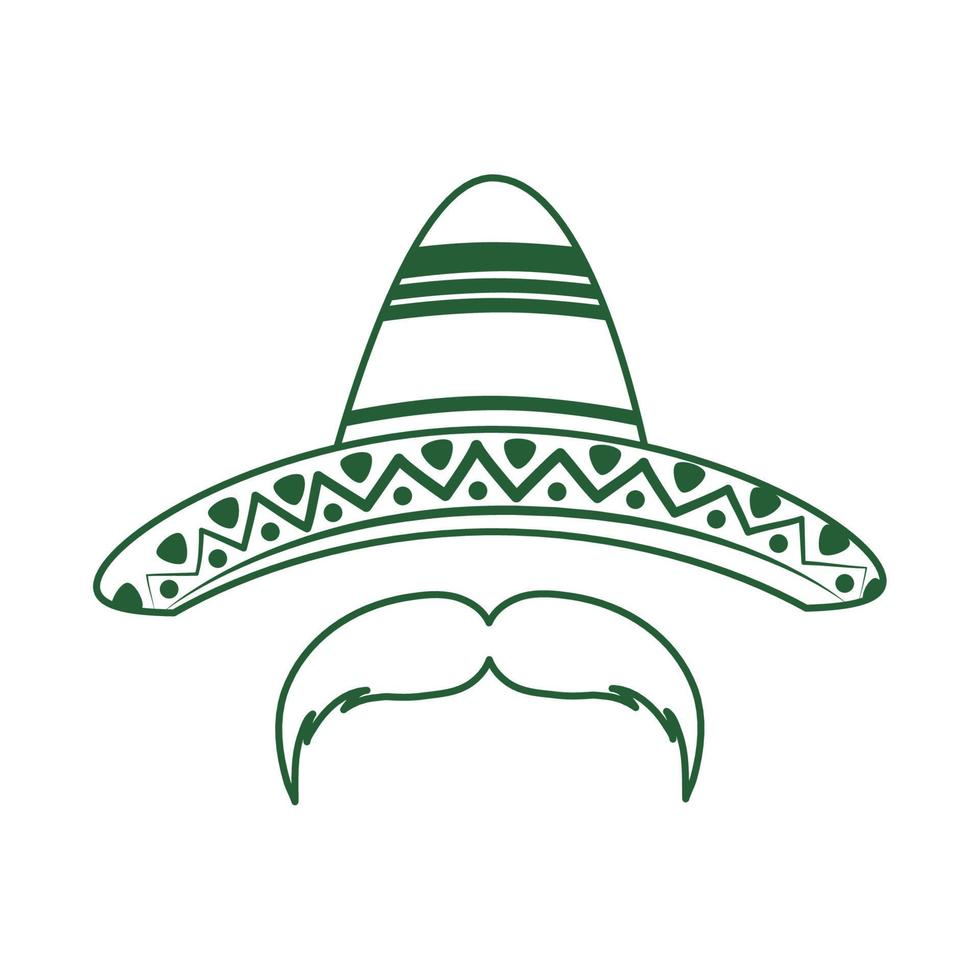 hut und schnurrbart cinco de mayo mexikanische feierlinie stilikone vektor