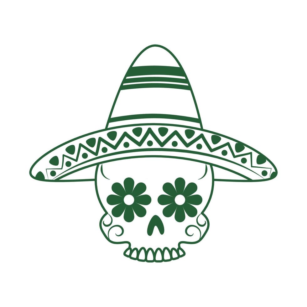 schädel mit hut dekoration cinco de mayo mexikanische feierlinie stilikone vektor