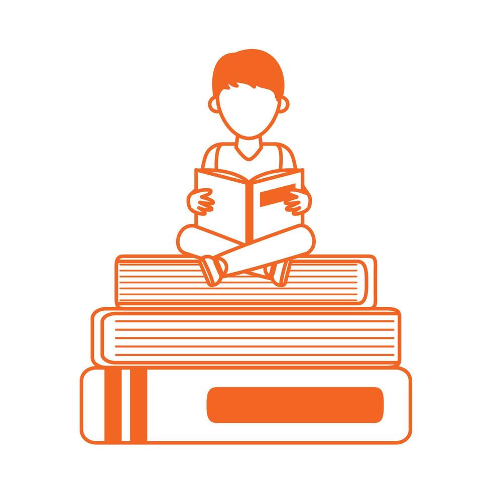 Teenager mit offenem Buch, das auf Büchern sitzt, Symbol für den Farbstil der Heimbildungslinie vektor