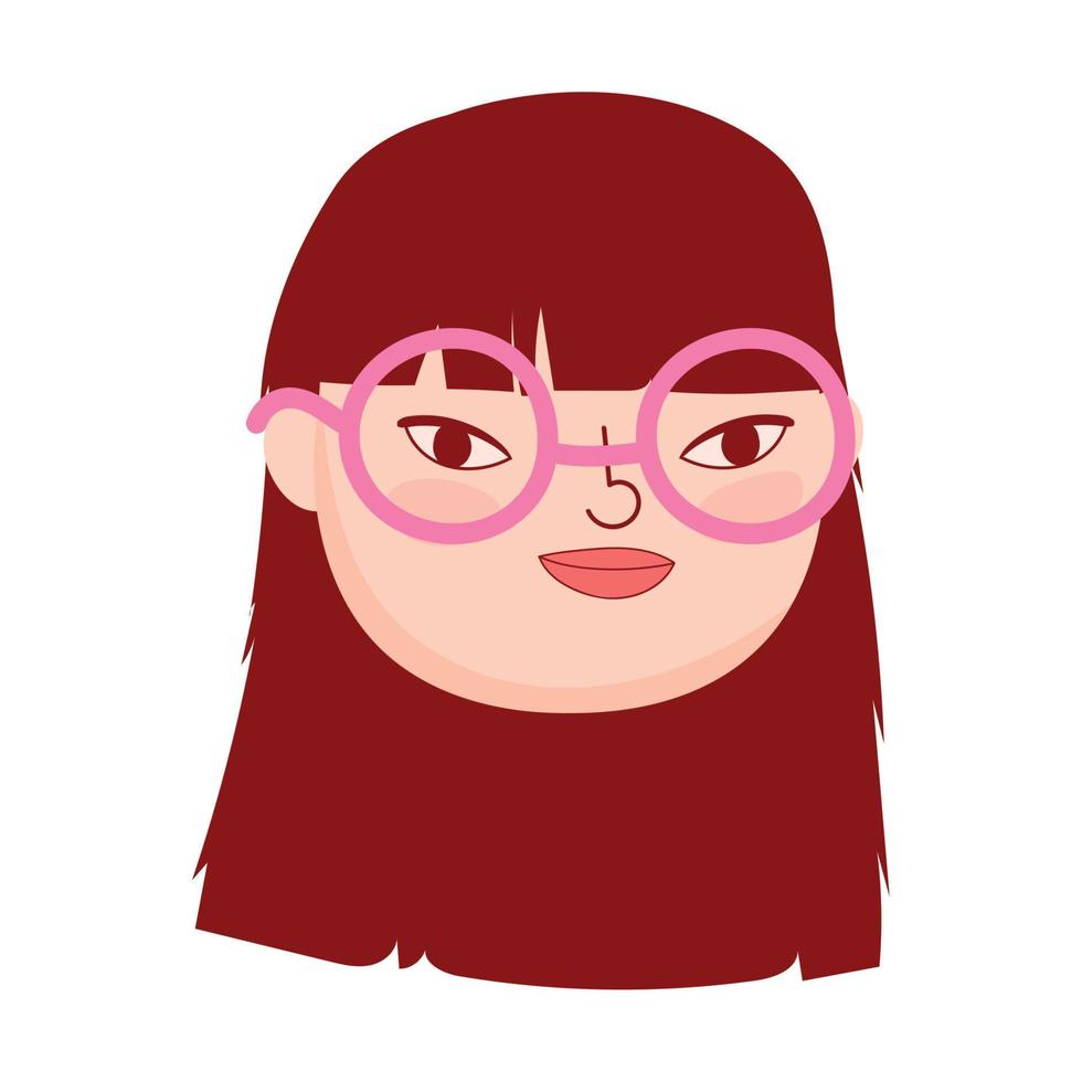 ansikte ung kvinna med glasögon kvinna karaktär isolatd ikon vektor