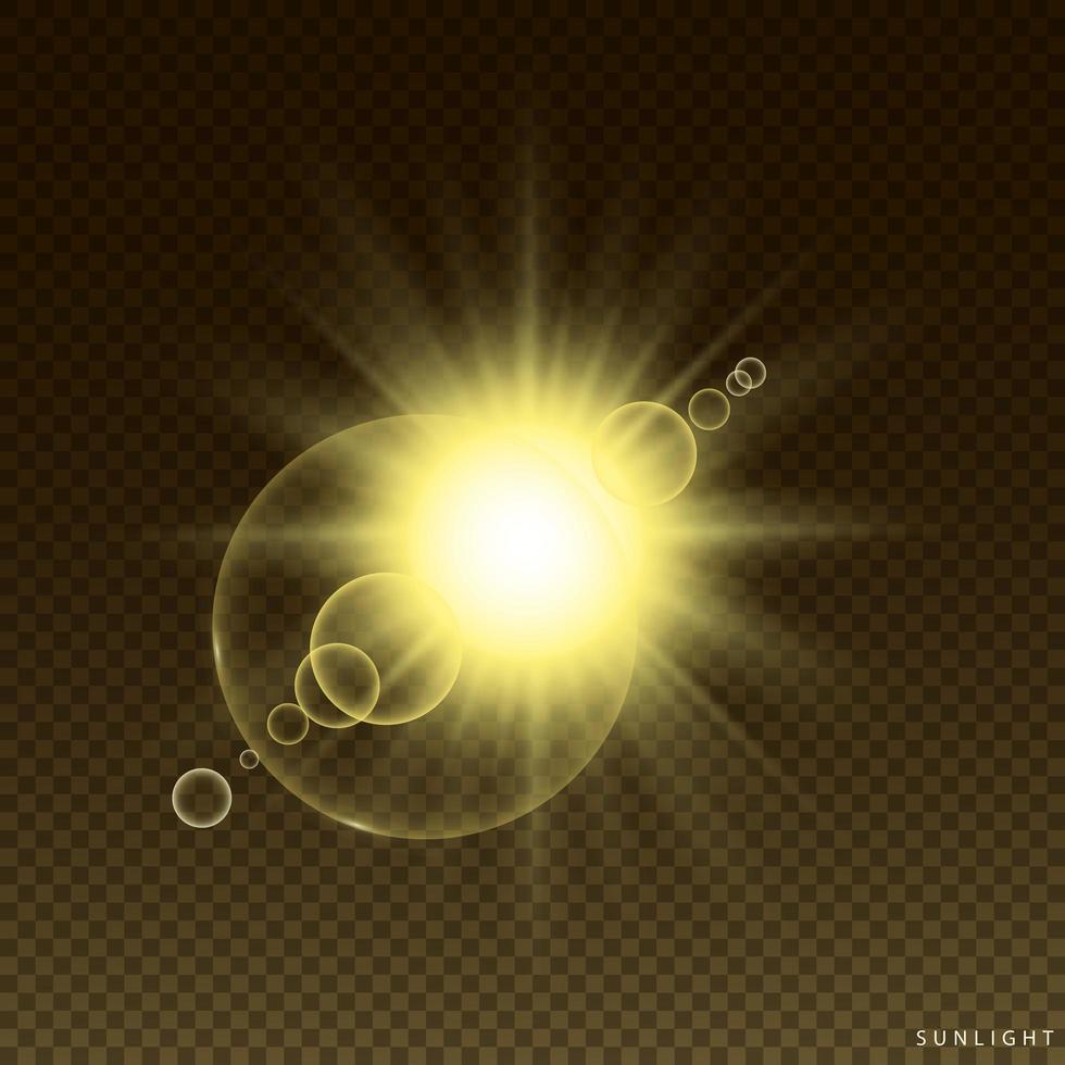 gult varmt ljus, solstrålar vektor