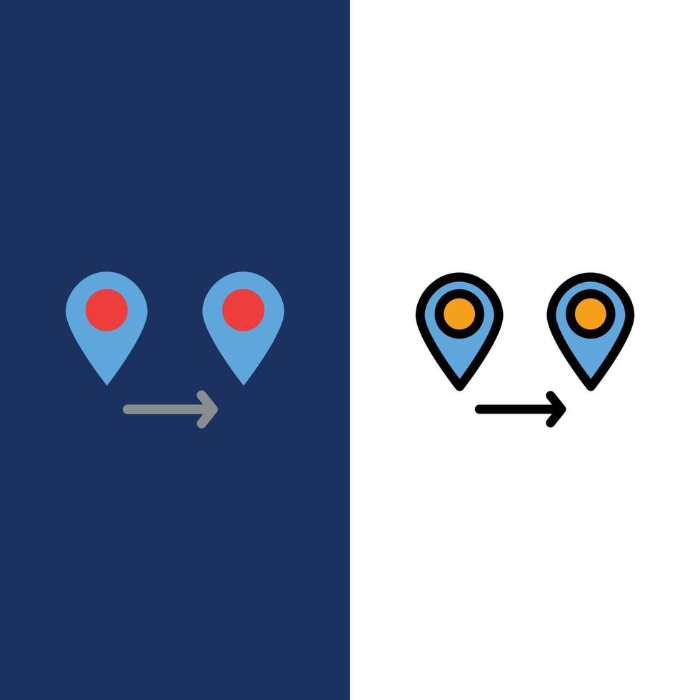 GPS-Lageplan-Icons flach und Linie gefüllt Icon Set Vektor blauen Hintergrund