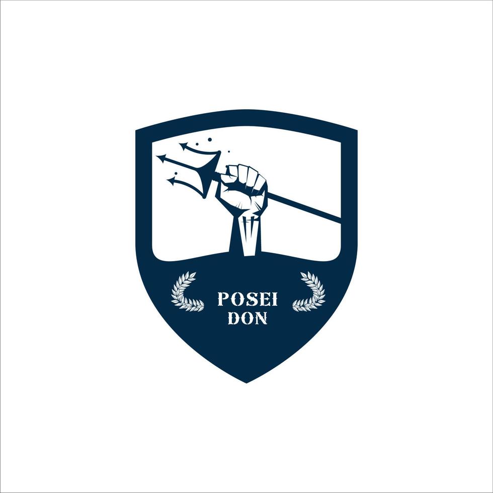Logo-Hand, die den Dreizack des griechischen Gottes Poseidon hält vektor