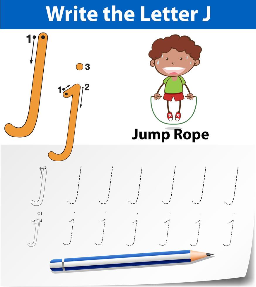 bokstaven j spåra alfabetet kalkylblad mall vektor