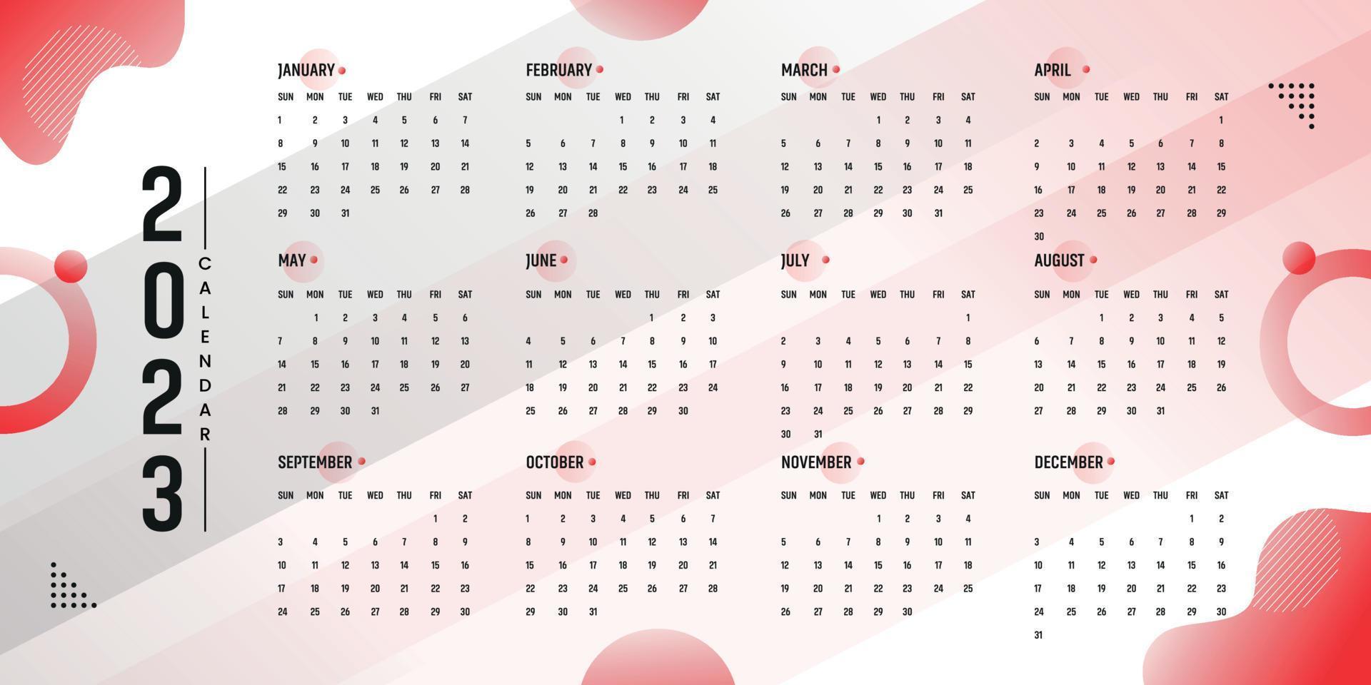 2023 kalender år vektor illustration. de vecka börjar på söndag Färg proffs vektor