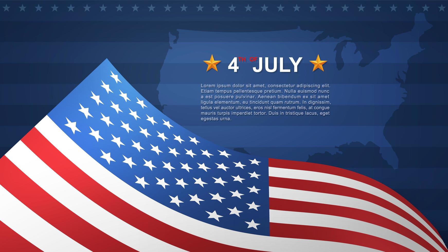 4 juli bakgrund med amerikanska flaggan och usa karta vektor