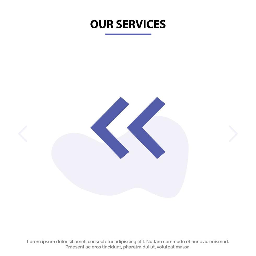 unsere dienstleistungen pfeil pfeile zurück solide glyph icon web card template vektor