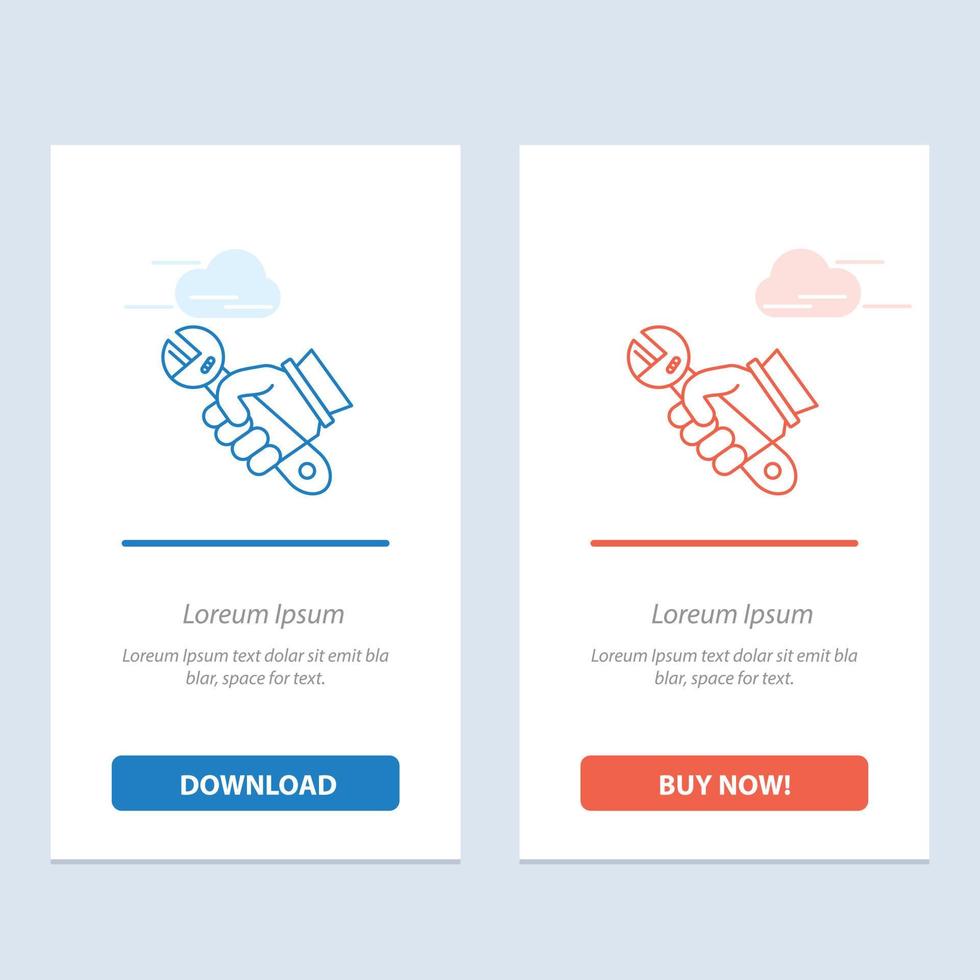 Schraubenschlüssel Reparatur Fix Werkzeuge Hand blau und rot herunterladen und jetzt kaufen Web-Widget-Kartenvorlage vektor