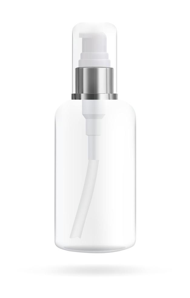 Kosmetikflasche mit Spender für Seife und Kosmetik. modell der verpackung für flüssigkeiten. Vektor-3D-Darstellung. vektor