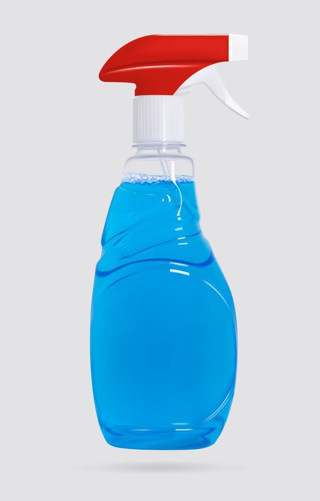 fotorealistische Vektor-Glasreiniger-Sprühflasche. 3D-Darstellung einer Mock-up-Flasche mit einem Sprüher, einer transparenten Plastikflasche vektor