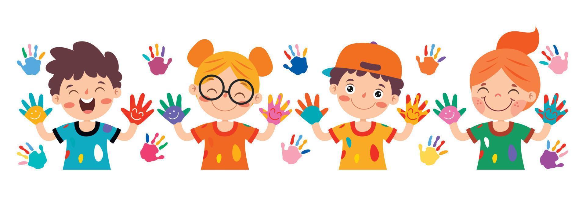 färgrik målad händer av liten barn vektor