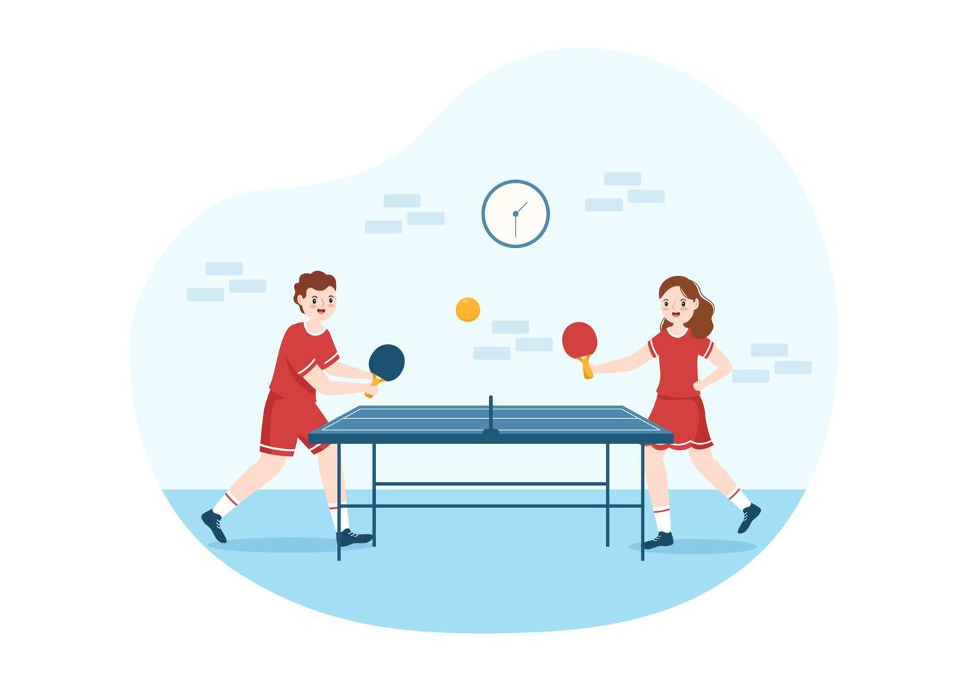 människor spelar tabell tennis sporter med racket och boll av ping pong spel match i platt tecknad serie hand dragen mallar illustration vektor