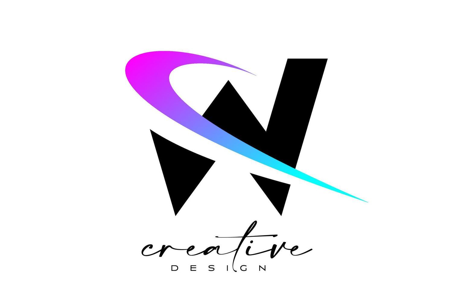 w-Buchstaben-Logo-Design mit kreativem lila-blauem Swoosh. Buchstabe w Anfangssymbol mit gebogenem Formvektor vektor