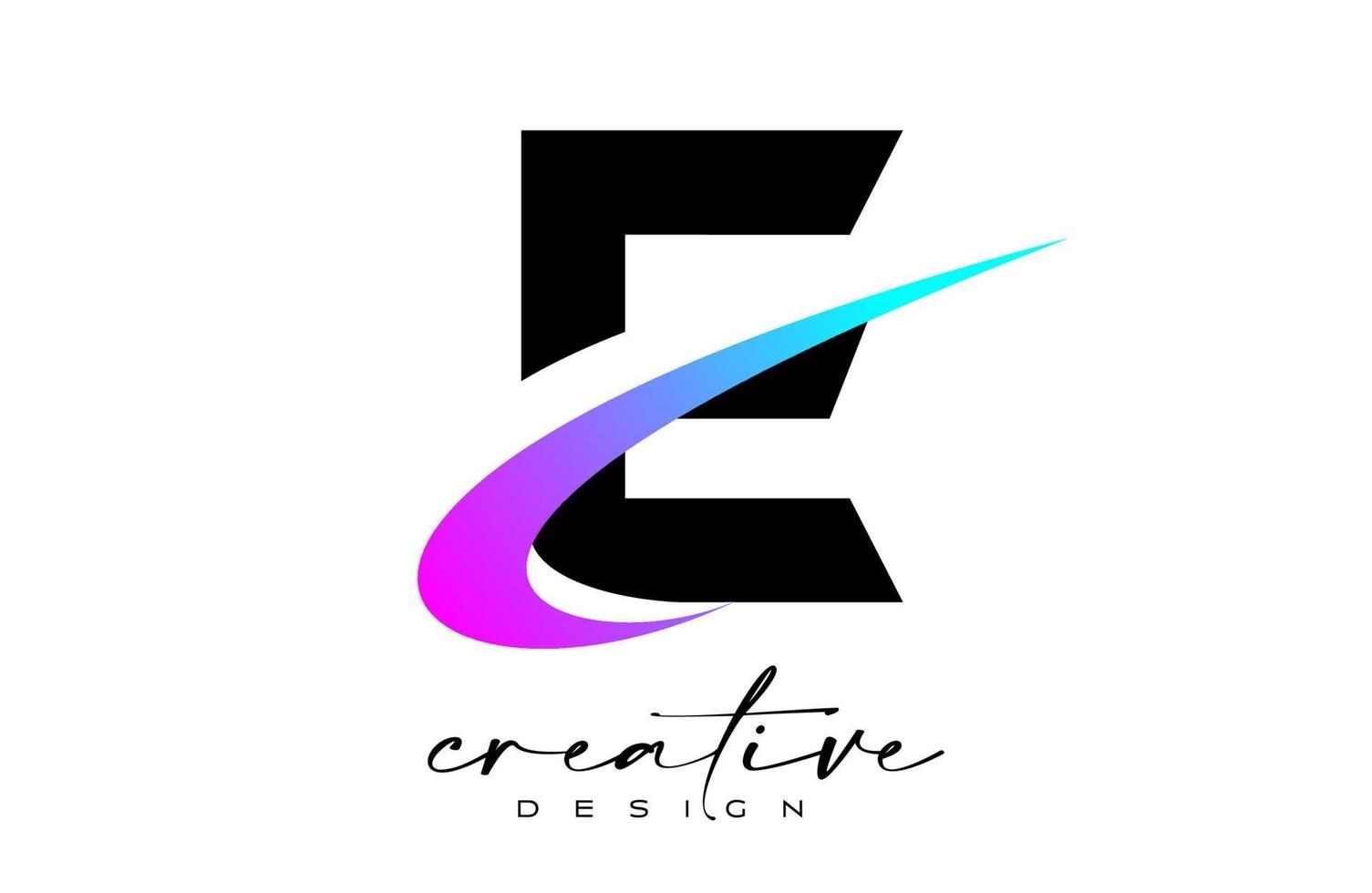 e brev logotyp design med kreativ lila blå susa. brev e första ikon med böjd form vektor
