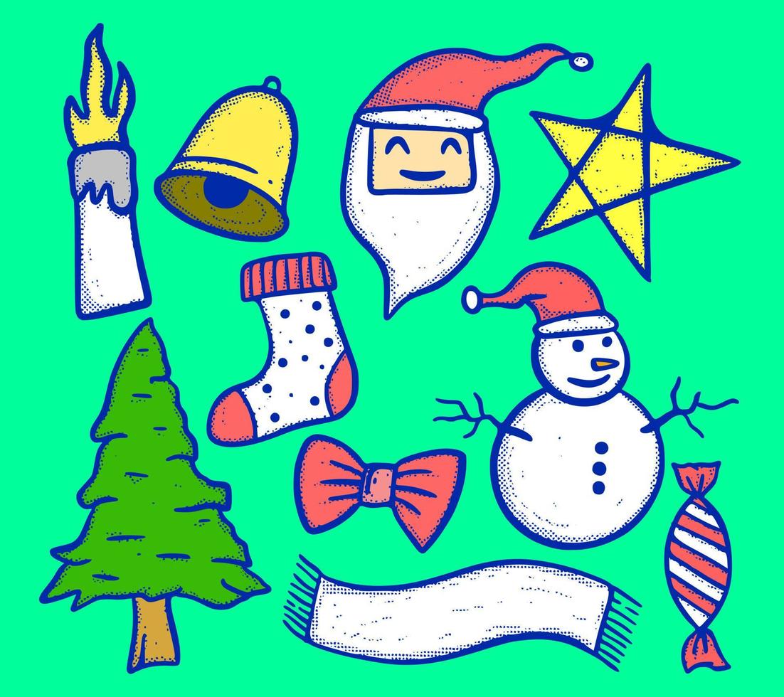 jul samling uppsättning klotter illustration tecknad serie skiss färgrik för tatuering, klistermärken, etc vektor
