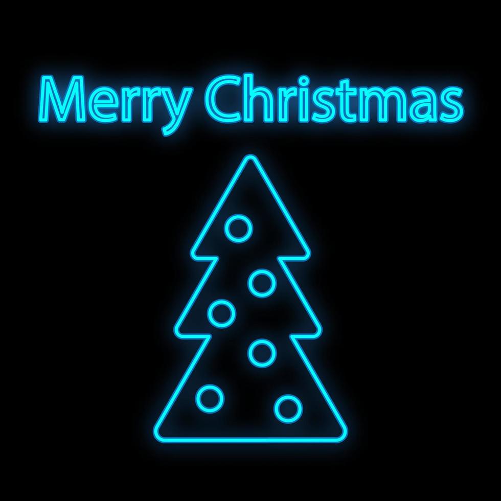 jul träd i neon ljus. neon tecken. begrepp design hälsning kort, affisch eller baner. vektor illustration