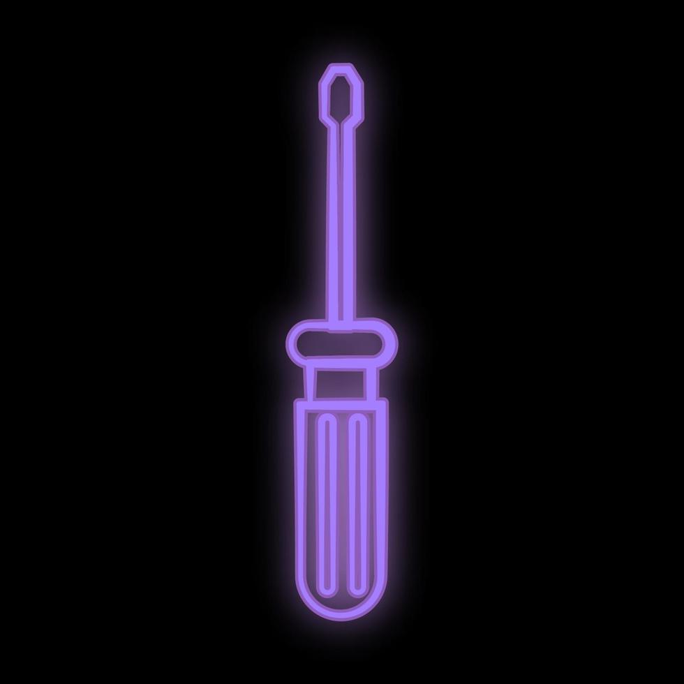 ljus lysande lila industriell digital neon tecken för affär verkstad service Centrum skön skinande med en skruvmejsel för reparera på en svart bakgrund. vektor illustration