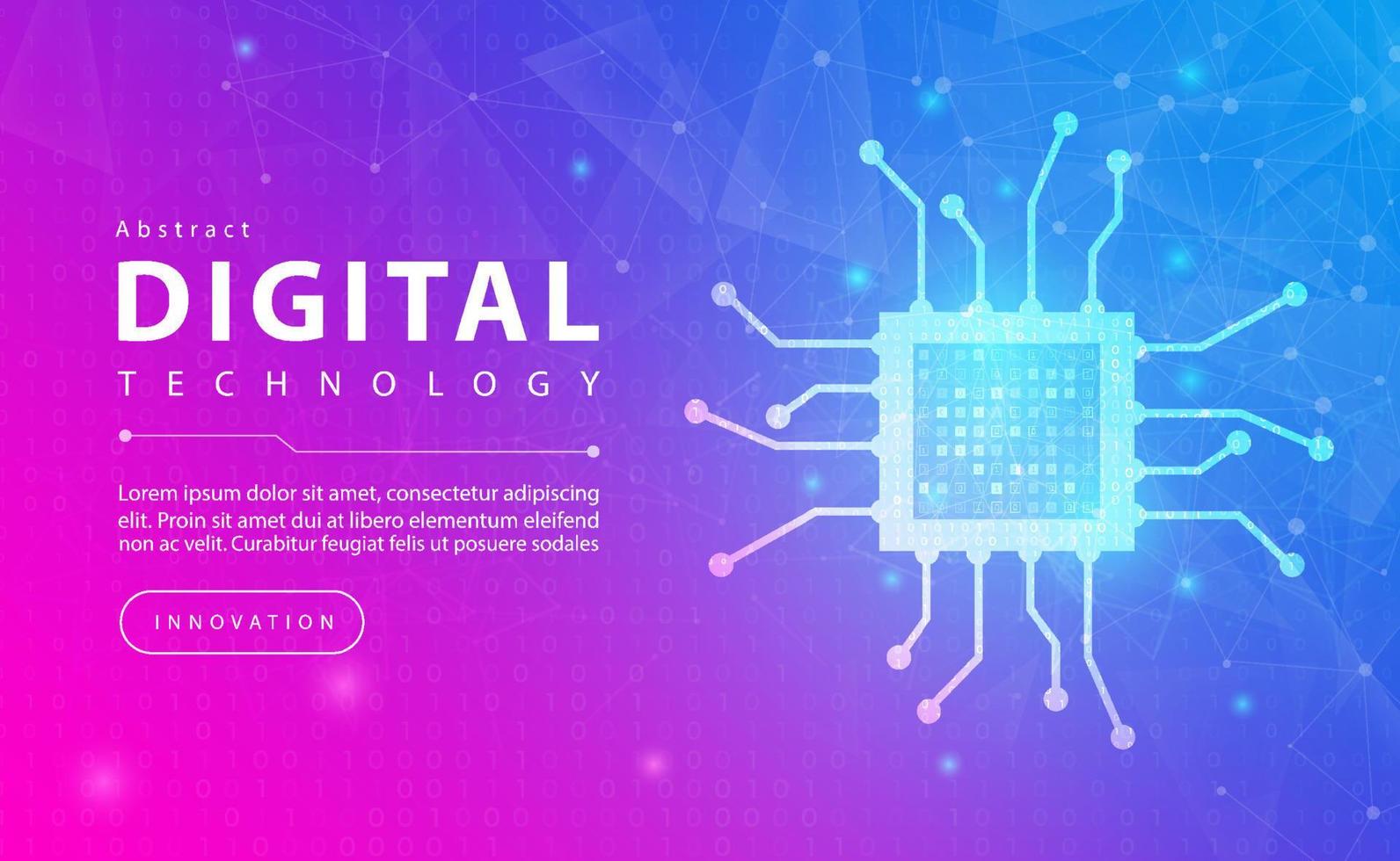 digitaltechnik elektronischer chip banner rosa blauer hintergrund konzept mit technologie, mikroprozessor computer elektrisch, lichteffekte der zukünftigen linie, abstrakte technologie, illustrationsvektorgrafikdesign vektor